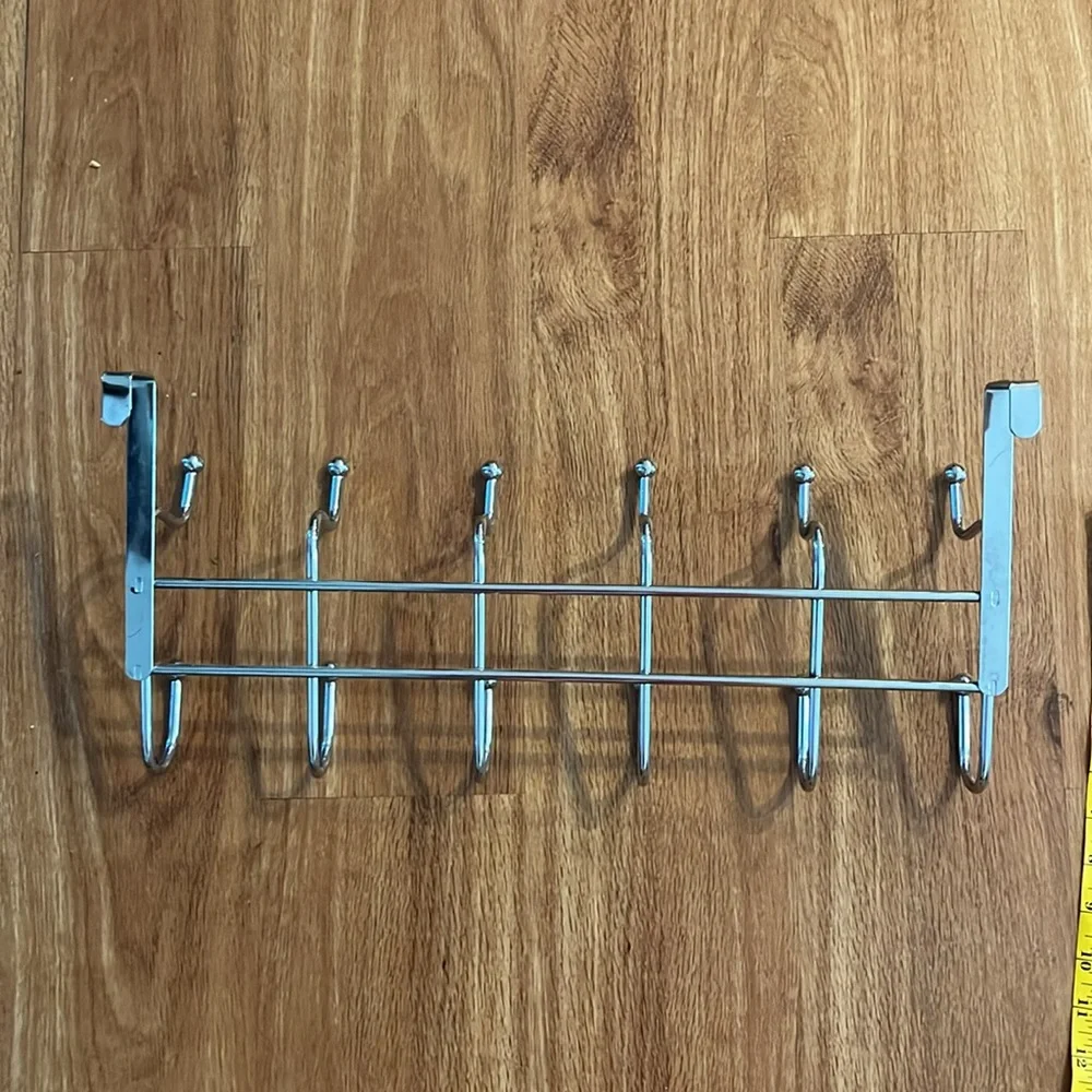 Silver Over-the-Door Mounted 12 Hook Rack